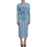 Dsquared² Blue Printed Viscose Long Sleeves Cover Up Dress DR28834