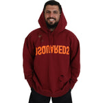 Dsquared² Maroon Cotton Tattered Hooded Printed Pullover Sweater TSH83483-48