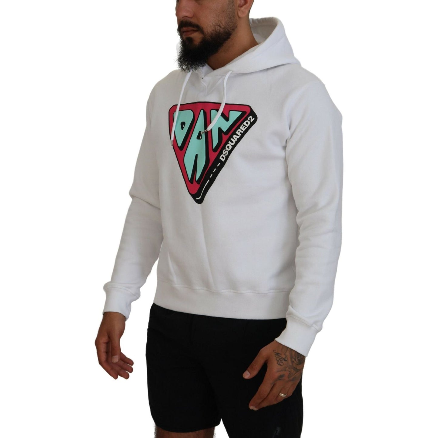 Dsquared² White Cotton Hooded Printed Pullover Sweater TSH83489-48