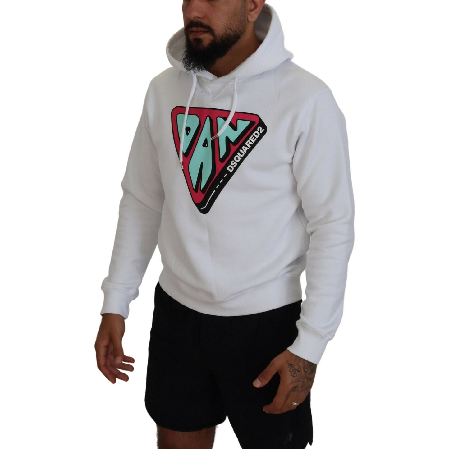 Dsquared² White Cotton Hooded Printed Pullover Sweater TSH83489-48