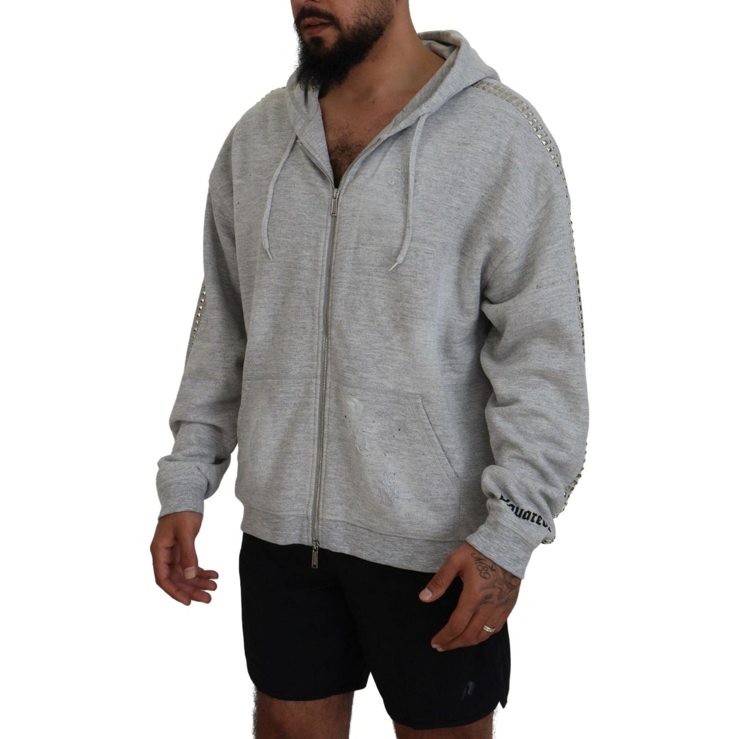 Dsquared² Gray Hooded Printed Crystal Embellishment Sweater TSH83491-48