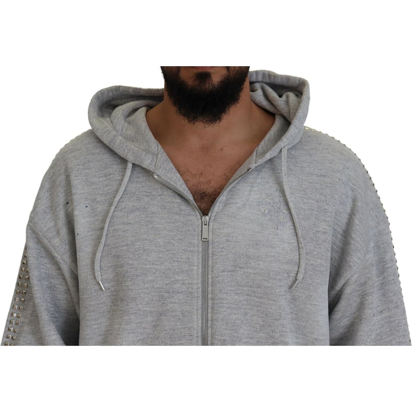Dsquared² Gray Hooded Printed Crystal Embellishment Sweater TSH83491-48