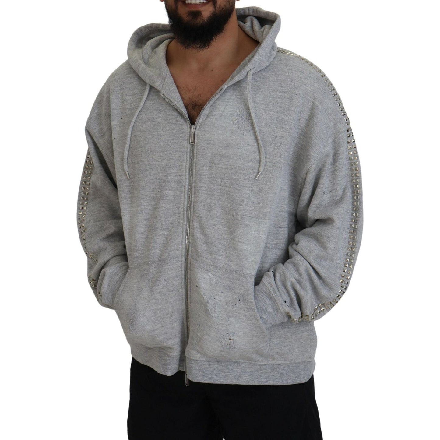 Dsquared² Gray Hooded Printed Crystal Embellishment Sweater TSH83491-48