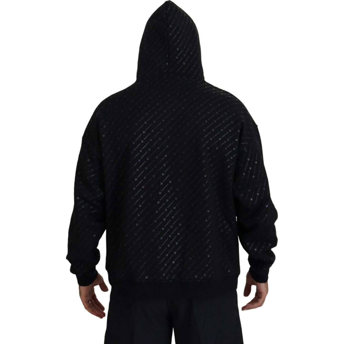 Dsquared² Black Cotton Hooded Printed Men Pullover Sweater