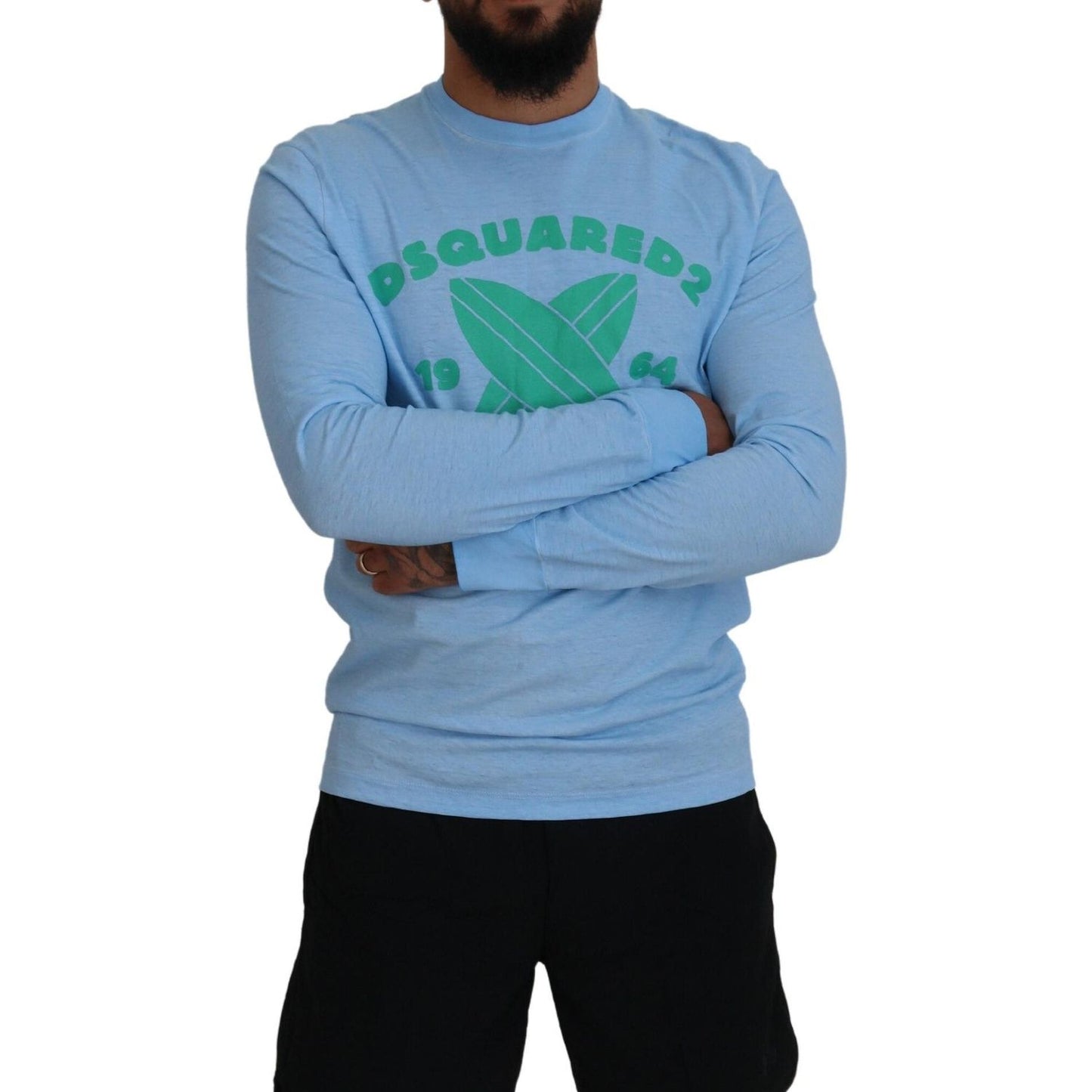 Dsquared² Light Blue Printed Long Sleeves Men Sweater TSH83526-48