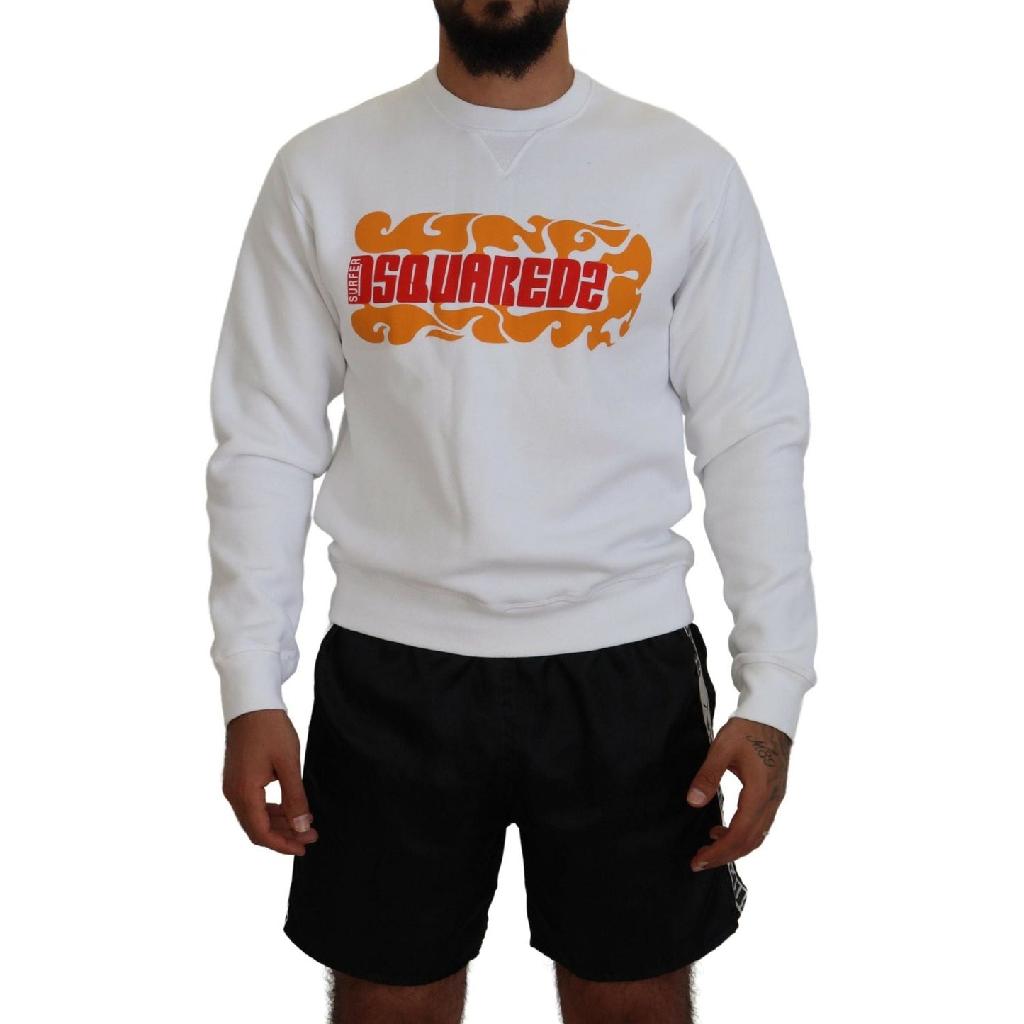 Dsquared² White Cotton Printed Long Sleeves Pullover Sweater TSH83531-48