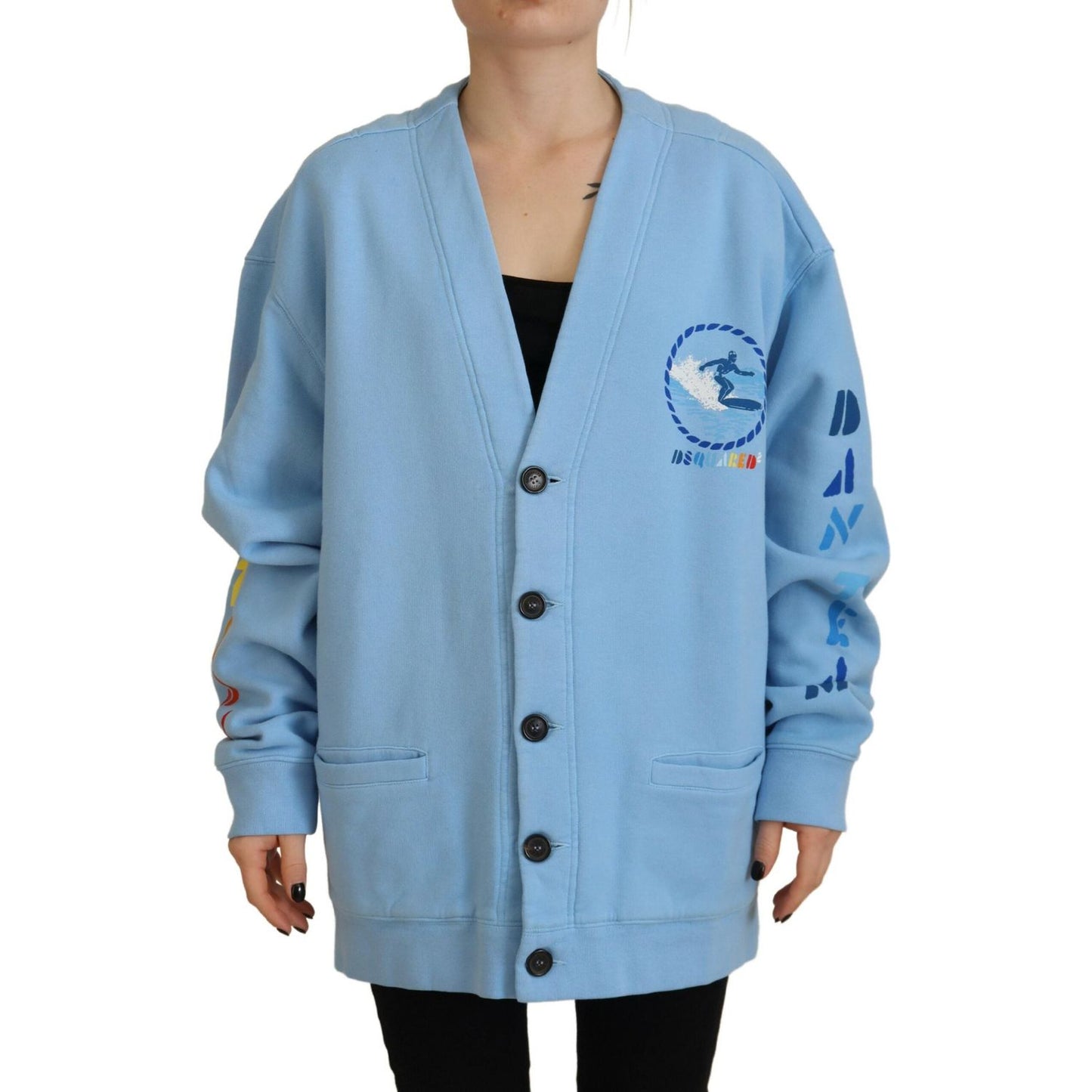 Dsquared² Blue Cotton Knitted Buttoned Cardigan Sweater TSH83472-38