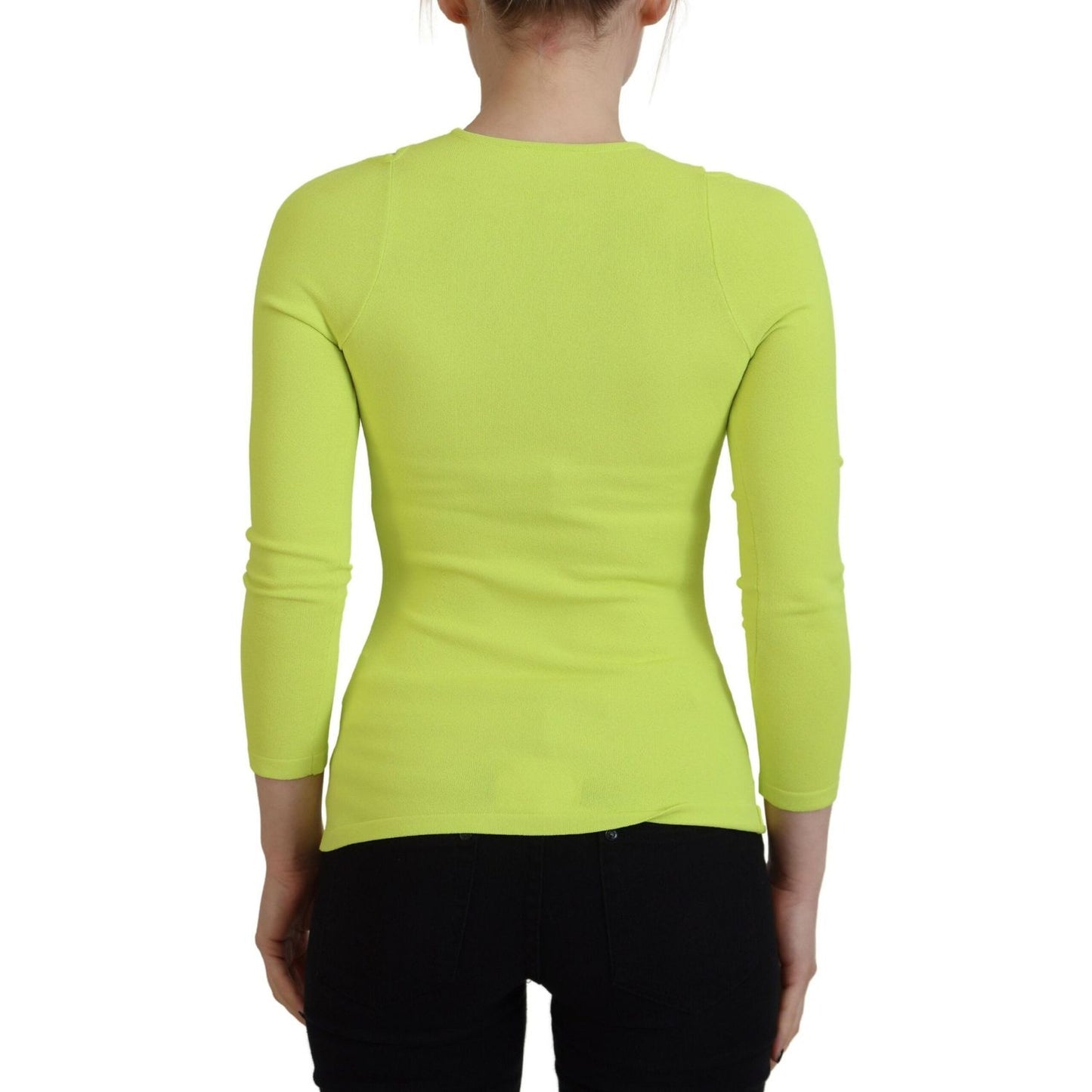 Dsquared² Yellow Green Viscose Open Shoulder Long Sleeves Top TSH83376-38
