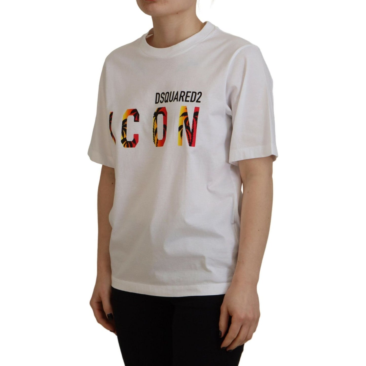 Dsquared² White Cotton Shiny Icon East Tee Crewneck T-shirt TSH83388-38