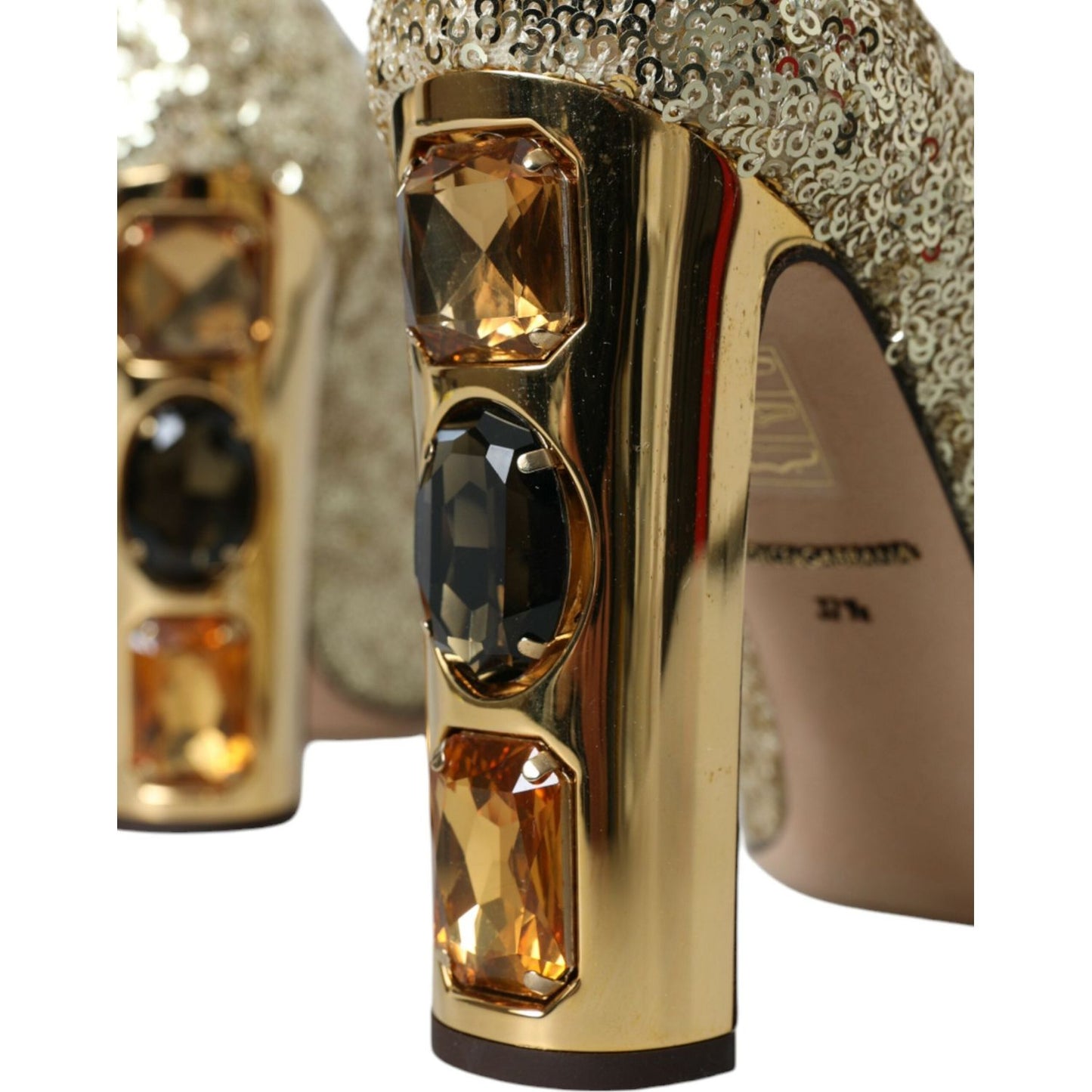 Dolce & Gabbana Gold Sequin Crystal Heels Pumps Shoes LA10867-40