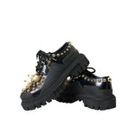 Dolce & Gabbana Black Leather Trekking Derby Embellished Shoes LA10843-37