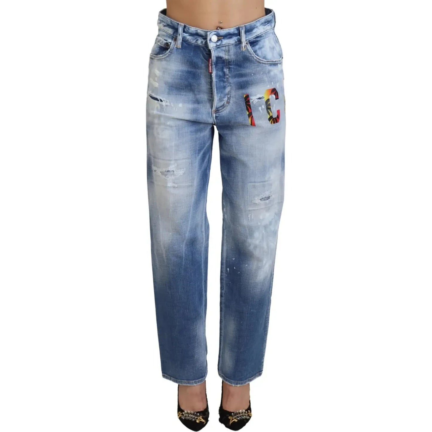 Dsquared² Blue Icon High Waist Straight Denim Jeans Boston PAN74519