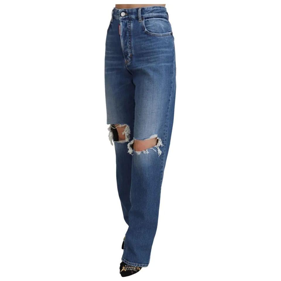 Dsquared² Blue Distressed High Waist Straight Denim Jeans PAN74508-38