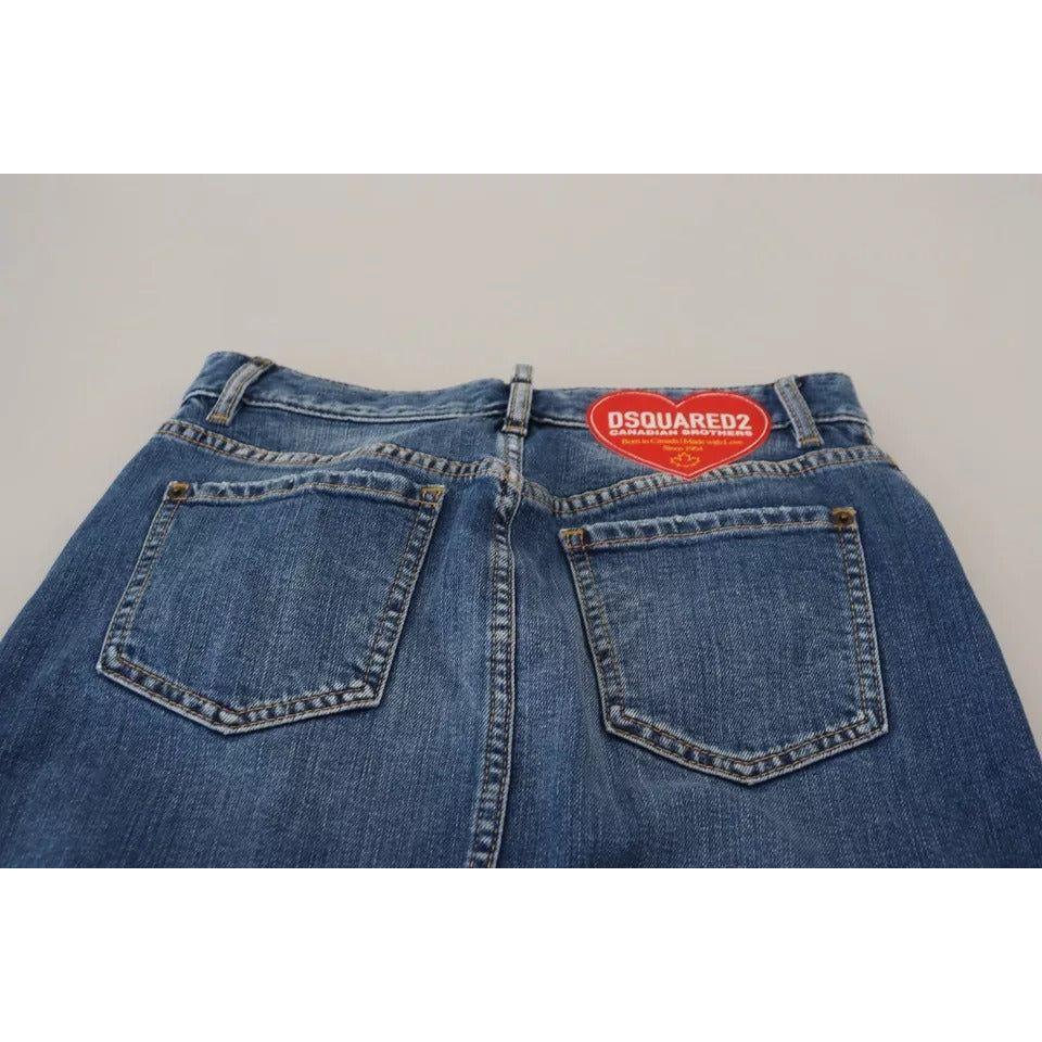 Dsquared² Blue Distressed High Waist Pencil Cut Denim Skirt SKI1896-38