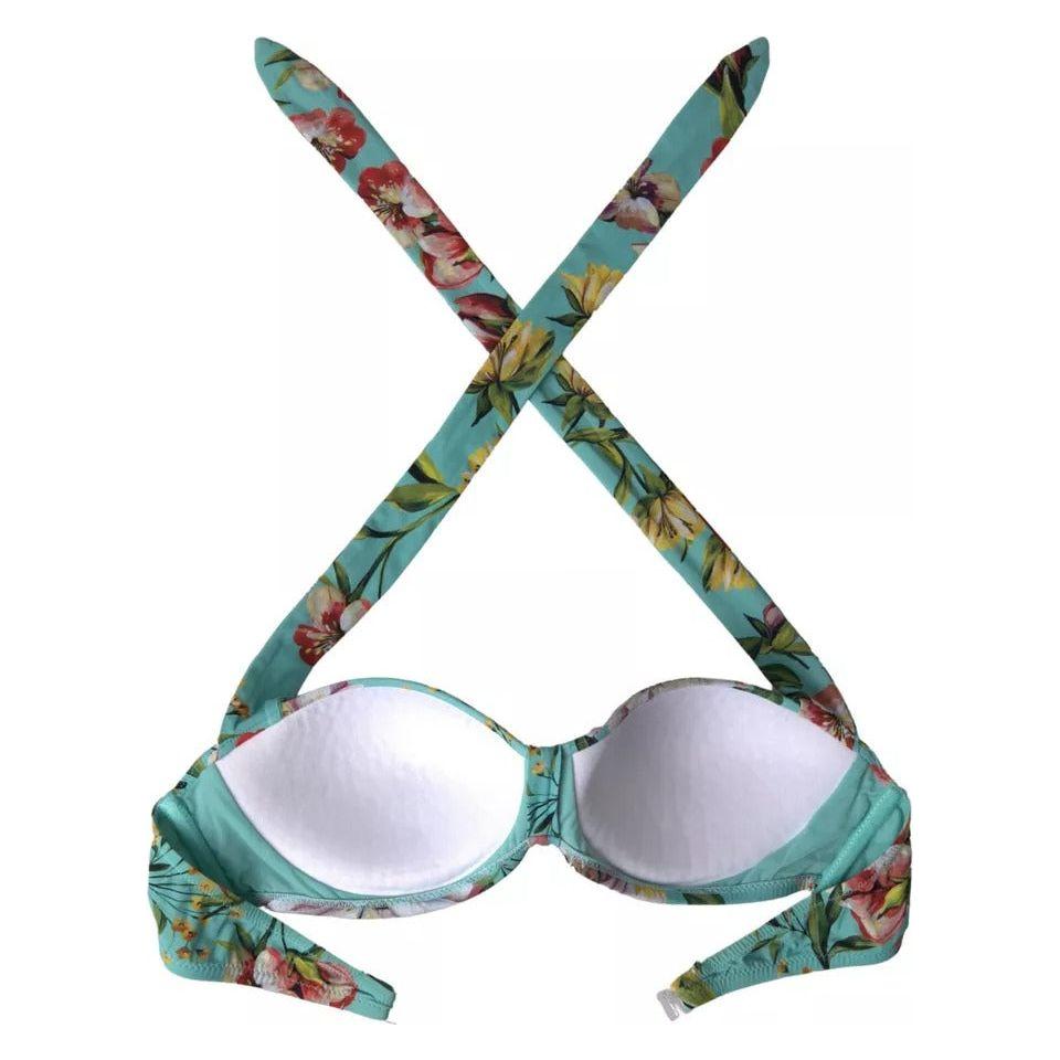 Dolce & Gabbana Mint Green Floral Print Beachwear Bikini Top BIK1738-3