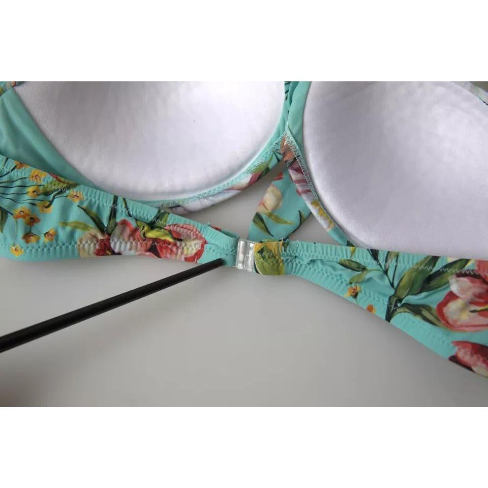 Dolce & Gabbana Mint Green Floral Print Beachwear Bikini Top BIK1738-3
