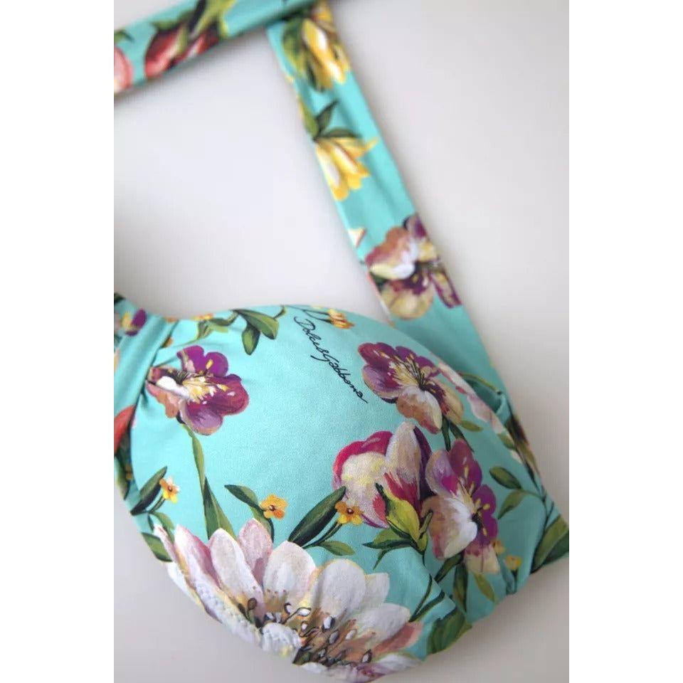 Dolce & Gabbana Mint Green Floral Print Beachwear Bikini Top BIK1738-3
