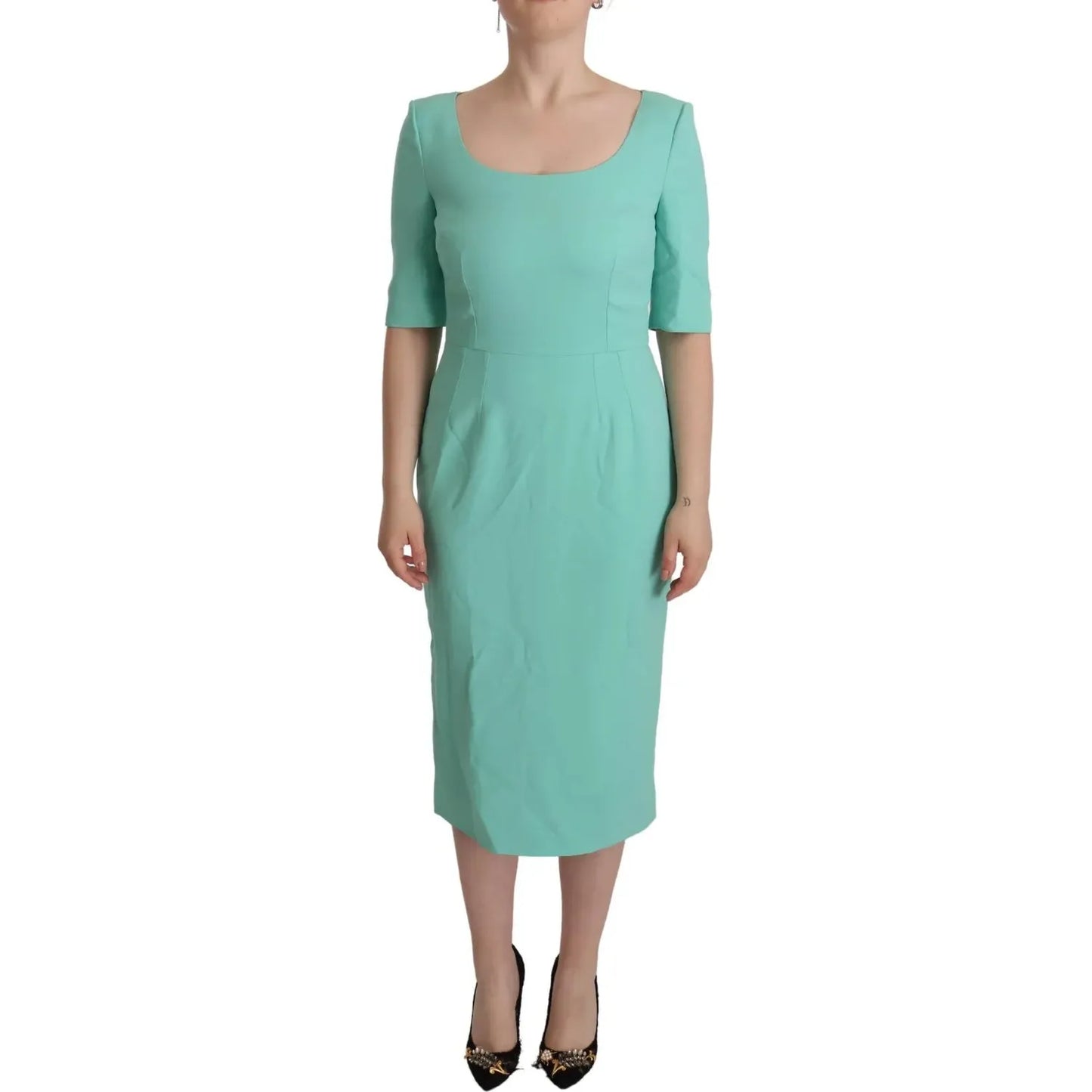 Dolce & Gabbana Mint Green Sheath Square Neckline Midi Dress DR28663