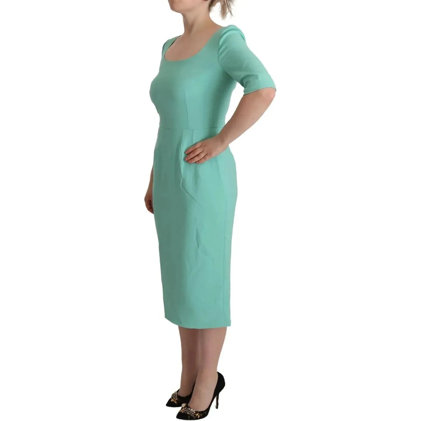 Dolce & Gabbana Mint Green Sheath Square Neckline Midi Dress DR28663