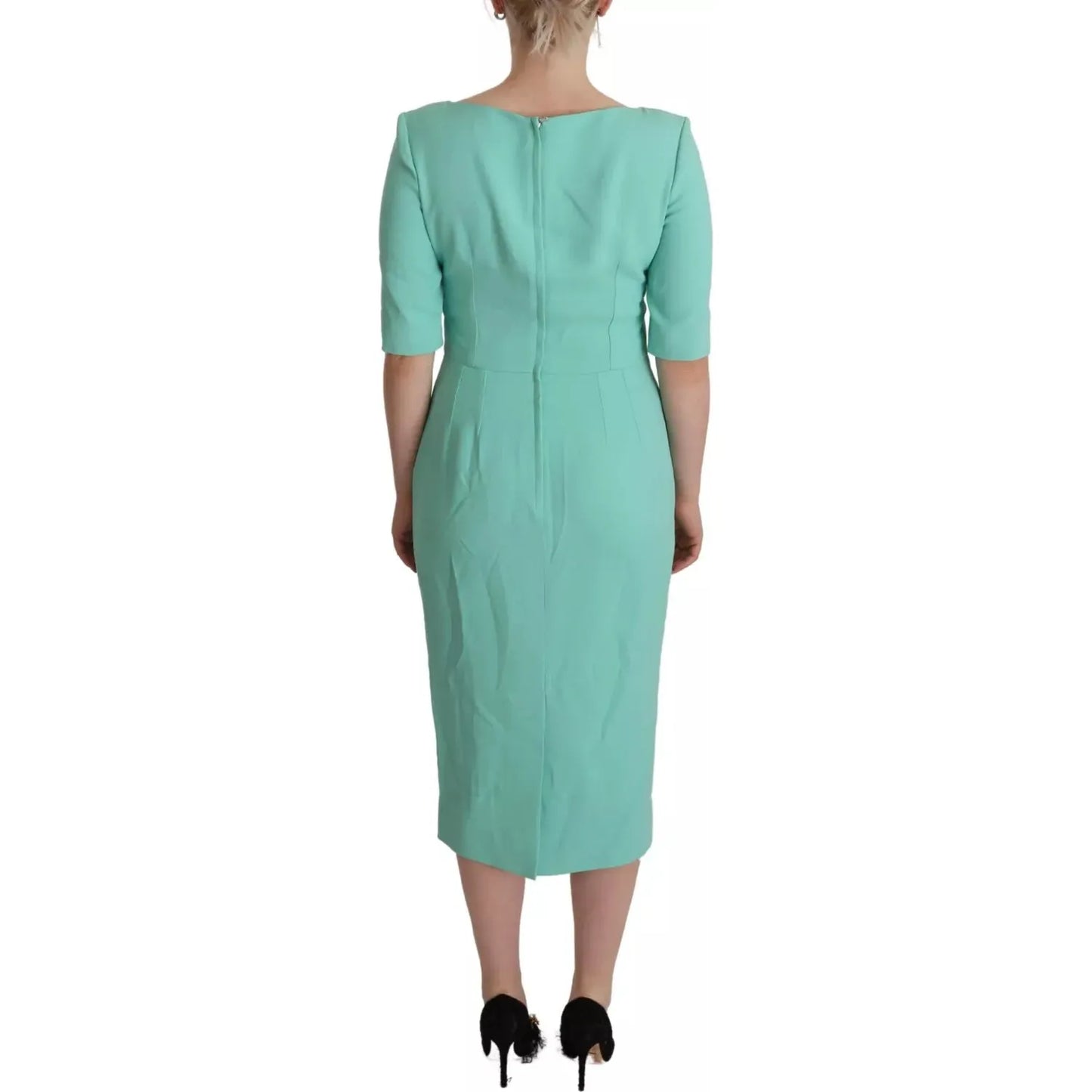 Dolce & Gabbana Mint Green Sheath Square Neckline Midi Dress DR28663