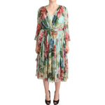 Dolce & Gabbana Multicolor Green Silk Wrap Gown Dress DR28297-42