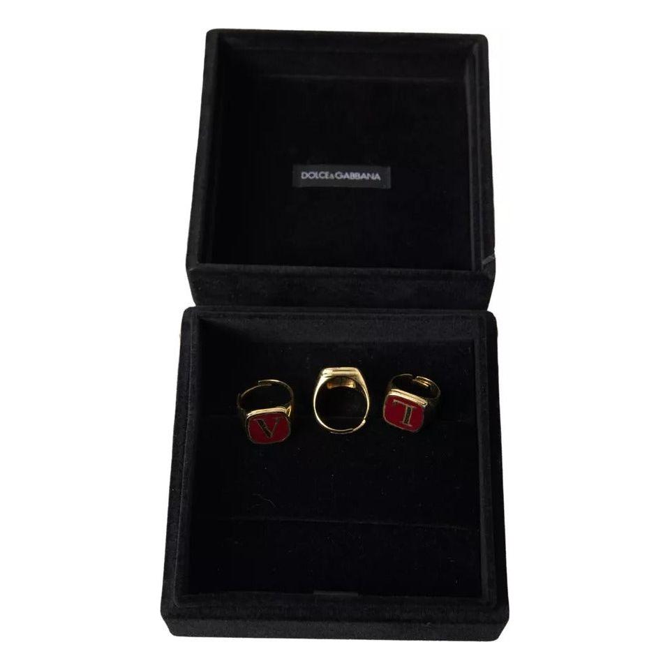 Dolce & Gabbana Gold Brass LOVE Enamel Set of 3 Ring SMYK1027