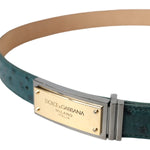 Dolce & Gabbana Green Leather Gold Logo Engraved Buckle Belt BEL9205-90