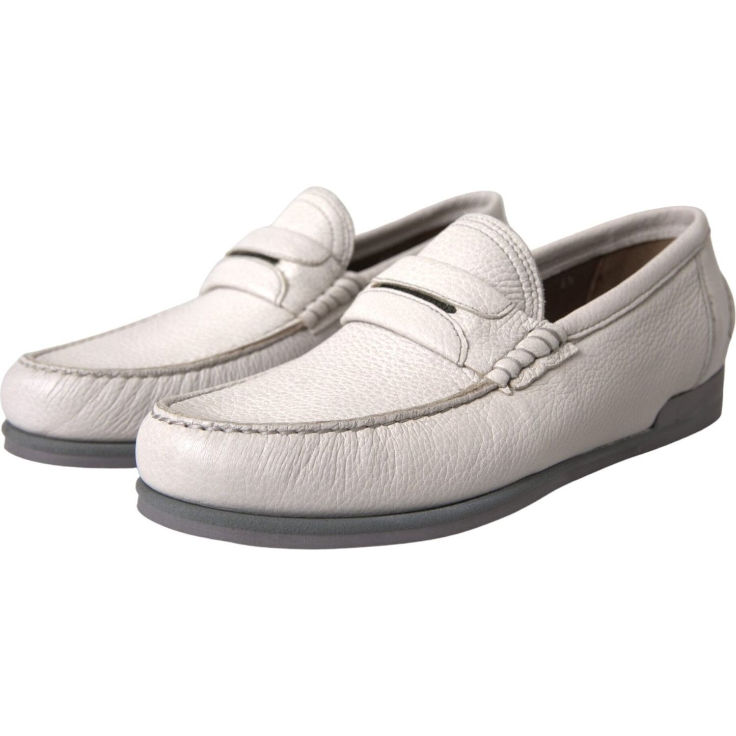 Dolce & Gabbana White Gray Leather Slip Mocassin Shoes Loafer MV5676-39.5