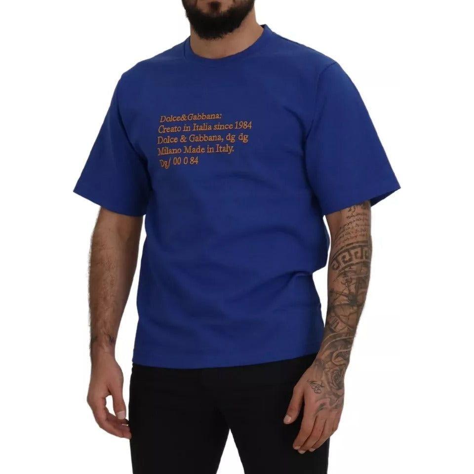 Dolce & Gabbana Blue Logo Print Crewneck Cotton T-shirt TSH83097-44