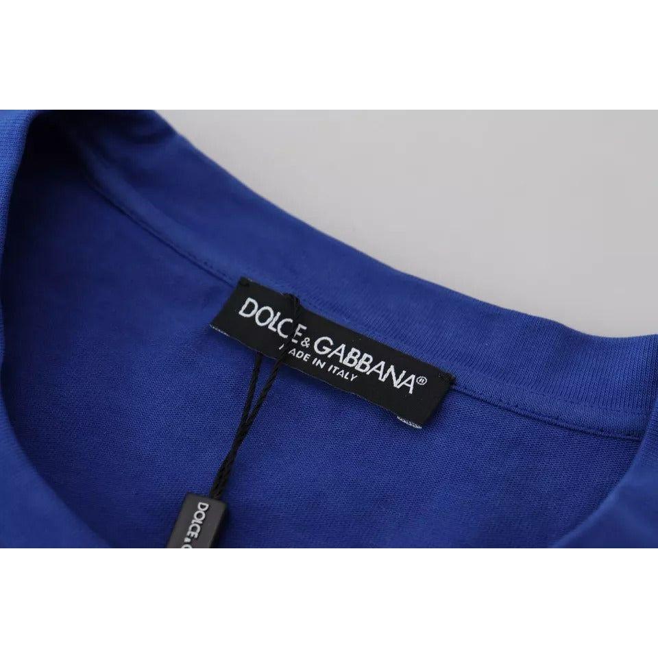 Dolce & Gabbana Blue Logo Print Crewneck Cotton T-shirt TSH83097-44