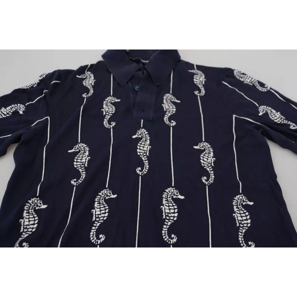 Dolce & Gabbana Dark Blue Sea Horse Collared Polo T-shirt TSH83914-50