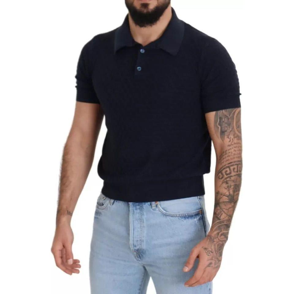Dolce & Gabbana Dark Blue Collared Polo Casual Silk T-shirt TSH83032-48