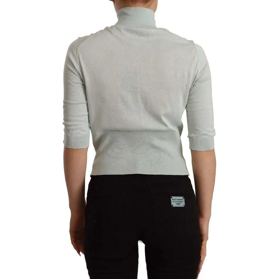 Dolce & Gabbana Mint Green 3/4 Sleeves Turtle Neck Silk Top TSH7164-40