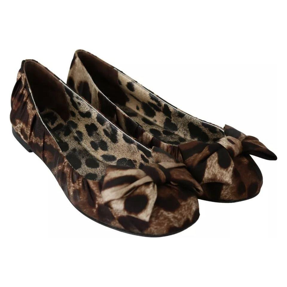 Dolce & Gabbana Brown Leopard Silk Ballerina Flats Shoes LA7691-36
