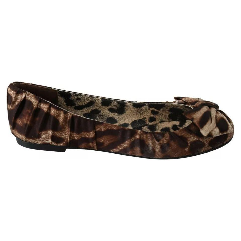 Dolce & Gabbana Brown Leopard Silk Ballerina Flats Shoes LA7691-36
