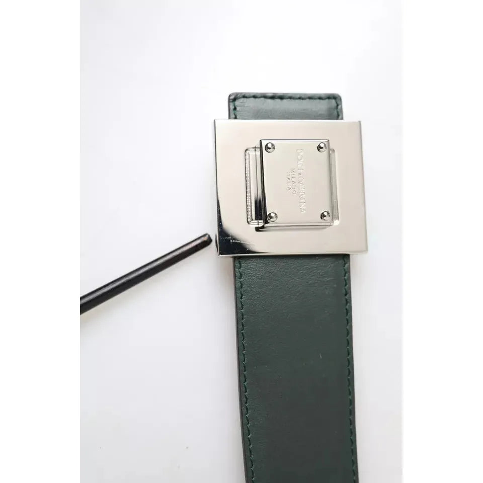 Dolce & Gabbana Green Calf Leather Square Metal Buckle Belt WMB404-80