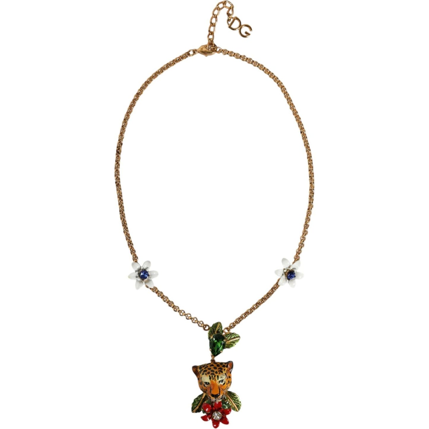 Dolce & Gabbana Gold Brass Leopard Flower Embellished Statement Necklace SMY10349