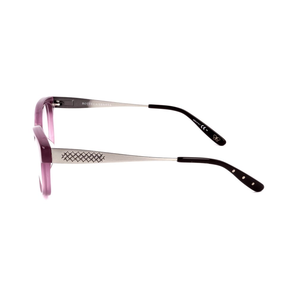 Side view of Bottega Veneta Bicolor Plastic Glasses (Frames) in silver and purple matte.