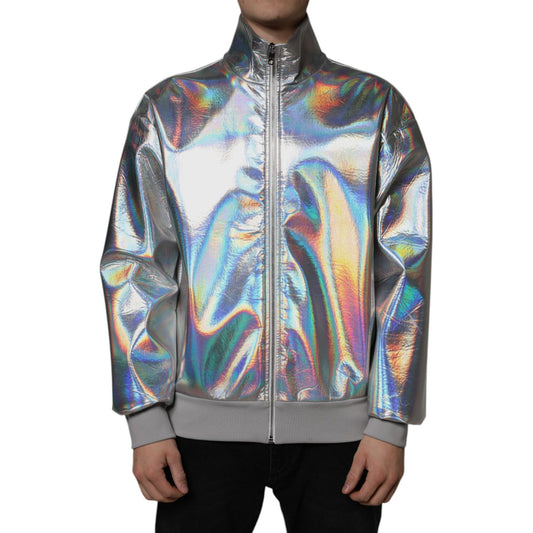 Dolce & Gabbana Silver Iridescent Full Zip Men Bomber Jacket