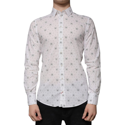 Dolce & Gabbana White Printed Cotton Slim Fit Men Dress Shirt