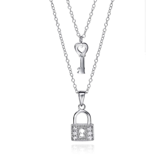 Silver key and lock pendant necklace, representative of the VICEROY JEWELS Mod. 5091C000-30, displayed in official packaging.