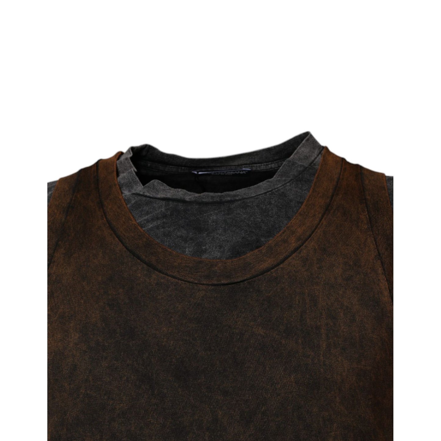 Dolce & Gabbana Brown Cotton Round Neck Sleeveless T-shirt