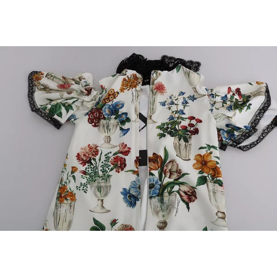 Dolce & Gabbana White Lace Floral Vase Shift Mini Dress DR2107-36