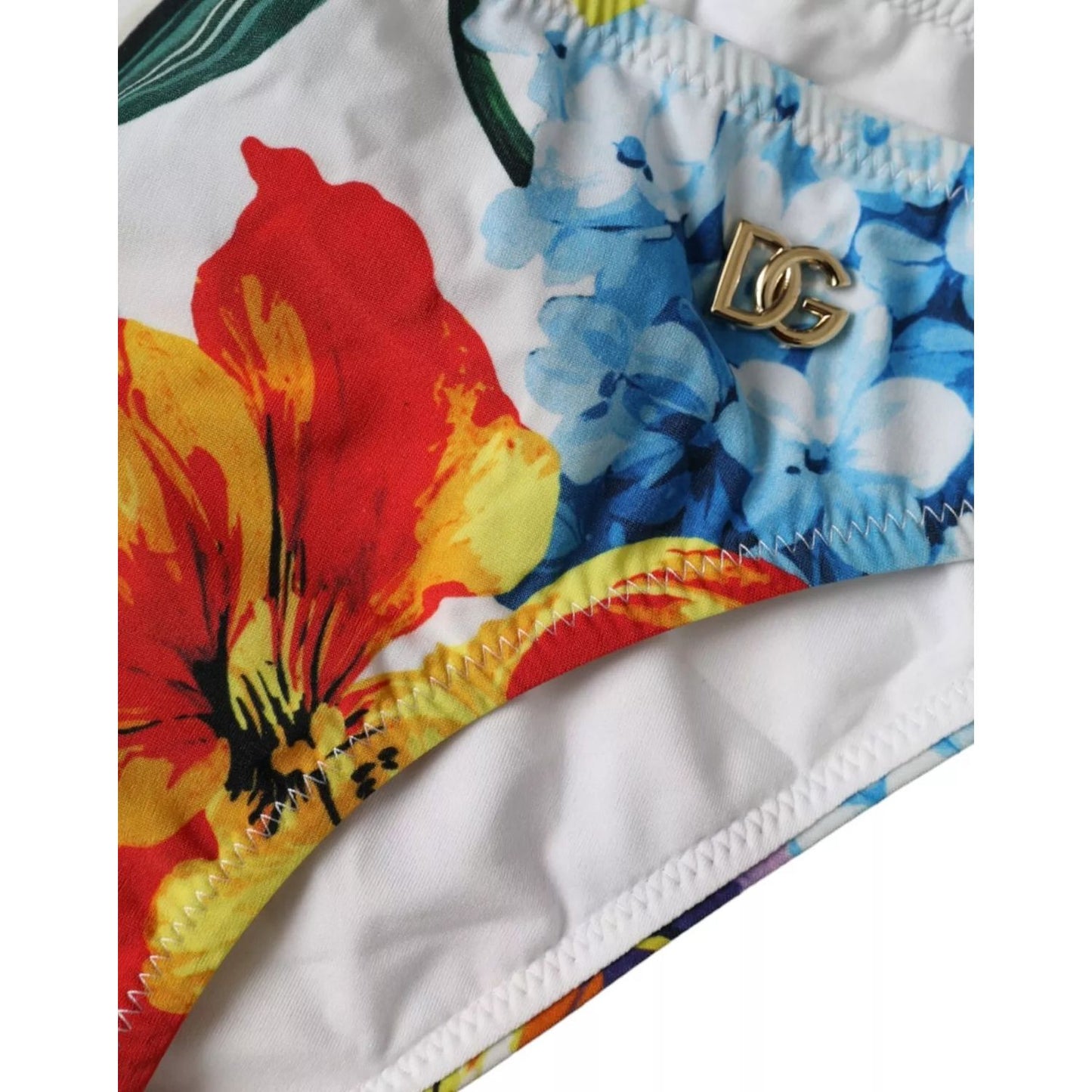 Dolce & Gabbana White Floral Print Swimsuit Bikini Bottom Swimwear