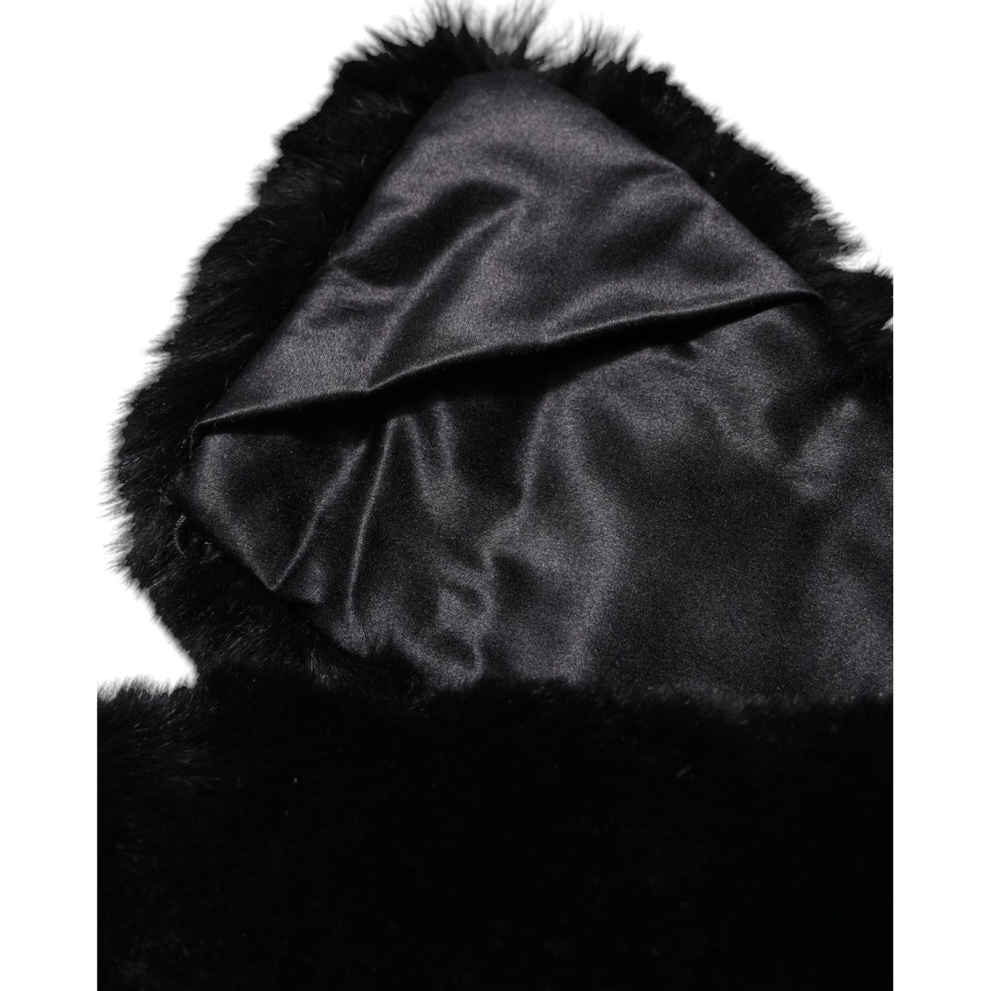 Dolce & Gabbana Black Lamb Fur Collar Women Neck Wrap Scarf