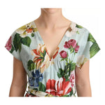 Dolce & Gabbana Green Floral Short Sleeves Cotton V-neck Dress DR281061-38
