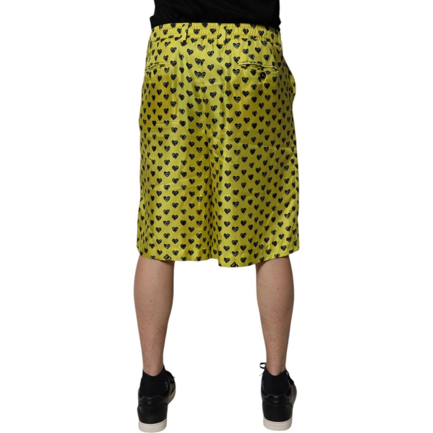 Dolce & Gabbana Green Silk Heart Print Bermuda Shorts PAN75745-48