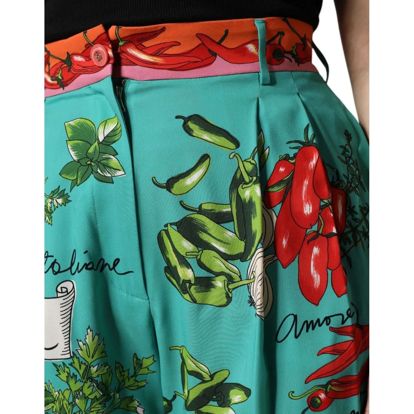 Dolce & Gabbana Green Silk Printed Straight Pants PAN76260-42
