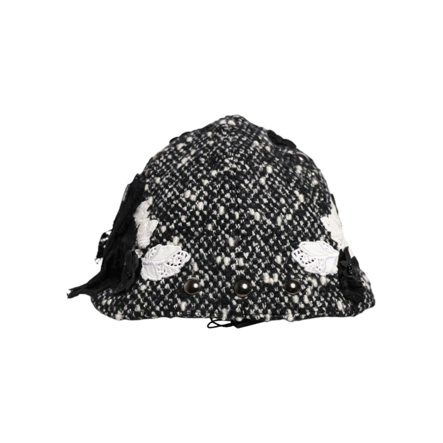 Dolce & Gabbana Black Wool White Floral Embellished Cloche Hat