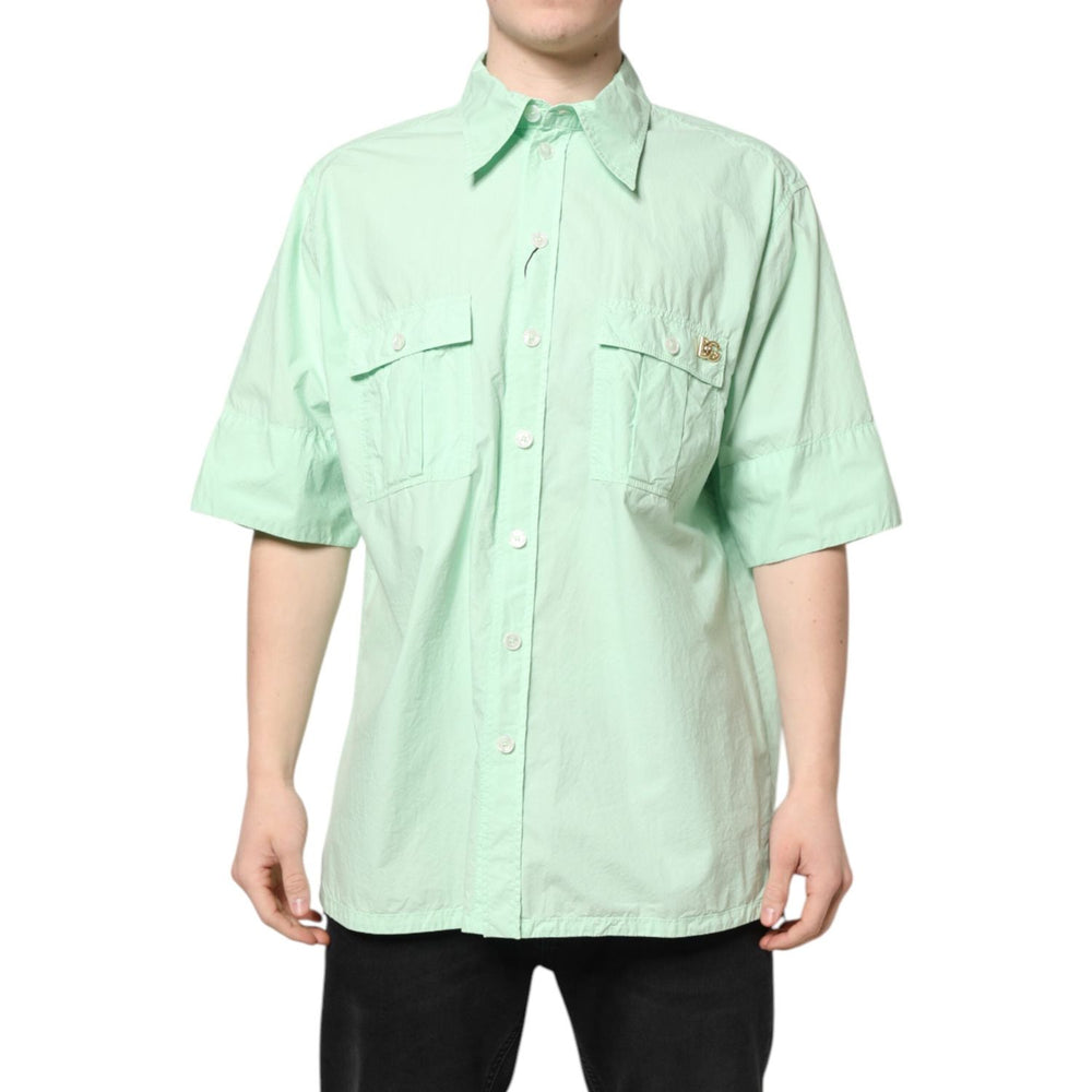 Dolce & Gabbana Green Cotton Short Sleeves Men Casual Shirt TSH87803-43